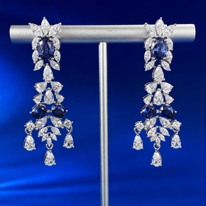 Boucles d'oreilles S925 en argent avec pierres bleues ovales et diamants blancs brillants