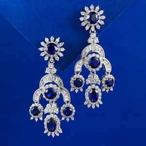 Vintage S925 Silber Ohrhänger mit tiefblauen Edelsteinen und funkelnden Diamanten im Luxusstil