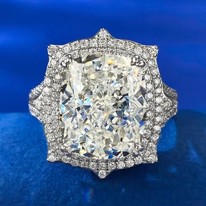 Luxurious 925 Sterling Silver Cushion Cut Rhinestone Ring Vintage Double Halo Geometric Party Jewelry Ring For Women