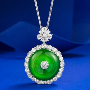 Collier en Argent Sterling 925 Avec Pendentif Boucle de Sécurité en Calcédoine Vert Impérial Style Chinois Vintage Bijoux Strass pour Femmes