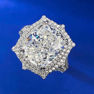 Luxurious S925 silver ring with 10x12 rectangular cushion-cut carbon diamond centerpiece