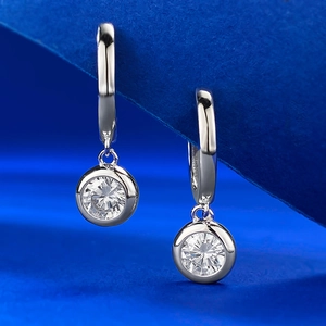 Boucles d'Oreilles Créoles en Argent Sterling 925 Avec Zirconia Rond Pour Femme Serties Clos Bijoux de Mode