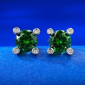 Vintage 925 Sterling Silver Stud Earrings For Women With Round Cut Synthetic Sapphire And Rhinestone Inlaid Fashion Jewelry