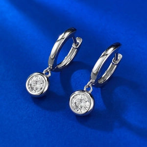 Boucles d'oreilles créoles en argent S925 avec pendentifs en zircone cubique ronde de 5mm