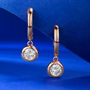 Élégantes boucles d'oreilles créoles en argent S925 doré rose avec zircons ronds