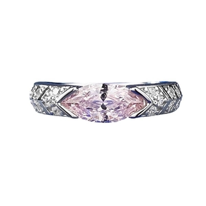 Elegant S925 silver ring with marquise-cut pink gemstone and side diamond accents