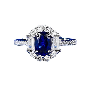 Luxurious S925 silver ring featuring an oval sapphire with halo diamond setting