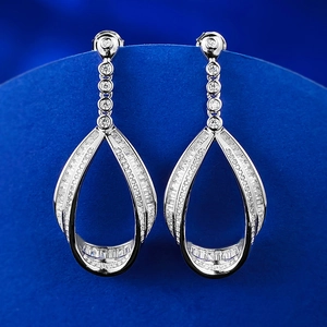 Elegant S925 silver teardrop dangle earrings with sparkling zircon stones for evening wear