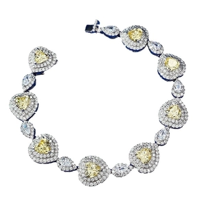 Luxurious S925 sterling silver bracelet featuring a yellow heart-shaped halo diamond stone