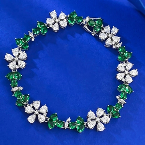 925 Sterling Silver Flower Bracelet For Women Elegant Green Rhinestone Daisy Floral Pastoral Style Sweet Jewelry Gift