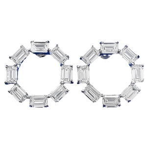 Elegant S925 sterling silver hoop earrings with emerald-cut crystals for a luxury look