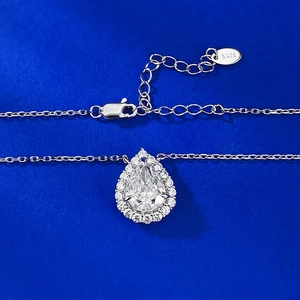 S925 sterling silver pear-shaped pendant necklace with high carbon diamond and lobster clasp