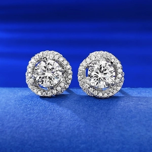 Boucles d'Oreilles Clous Halo en Argent Sterling 925 pour Femmes Strass Rose Rondes Boucles d'Oreilles Incrustées Bijoux de Luxe Avec Tige en Argent
