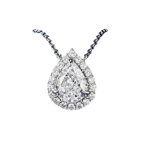 Elegant 8x10mm pear cut carbon diamond halo pendant necklace with silver chain