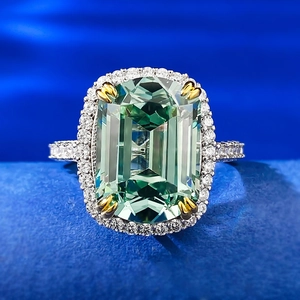 Luxury 925 Sterling Silver Emerald Cut Green Rhinestone Ring For Women Fashion Commuter Anniversary Party Fine Jewelry Ring