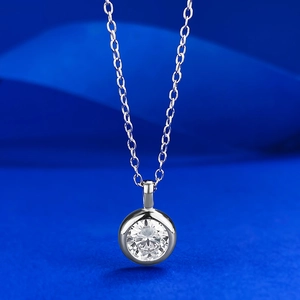 Collier Bulle en Argent Sterling 925 Serti Clos Minimaliste Pendentif en Strass Chaîne pour Femme Cadeau Bijoux Élégant