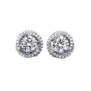 Boucles d'oreilles halo en argent 925 avec oxyde de zirconium rond de un carat