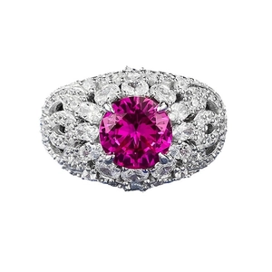 Bague de luxe en argent S925 sertie d'une pierre ronde rose de 8mm avec entourage diamant