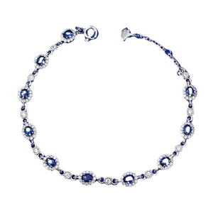 S925 sterling silver bracelet featuring oval blue sapphire stones in halo diamond setting