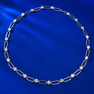 Collana a Catena a Graffetta in Argento Sterling 925 per Donna Gioielli con Catena a Clavicola con Strass Rotondi Lucidi Intarsiati Stile Occidentale