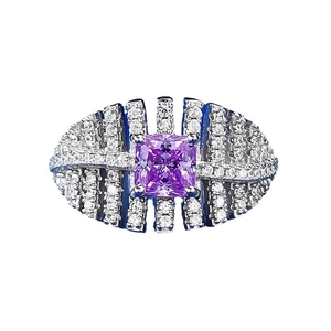 Luxurious S925 silver ring featuring a square purple stone with pavé diamond accents