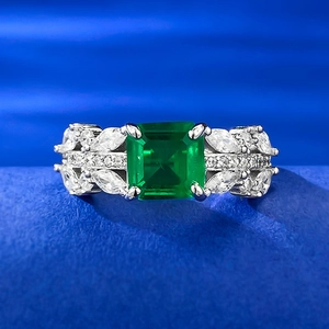 Bague Vintage en Argent Sterling 925 Avec Strass Vert Taille Émeraude Pour Femmes Bijoux de Fiançailles Géométriques Luxueux Cadeau