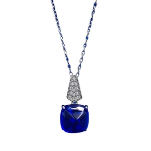 Élégant collier en argent S925 avec pendentif en pierre bleue royale taille sugarloaf