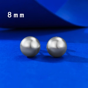 Elegant 8mm round white pearl stud earrings in S925 sterling silver for women