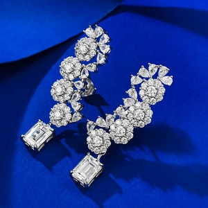 Elegant 925 Sterling Silver Floral Cluster Dangle Earrings With 925 Sterling Silver Earring Post Luxurious Rhinestone Earrings For Wedding Party Women Jewelry