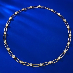 Collana a graffetta chic in argento S925 dorato con zirconi tondi brillanti da donna