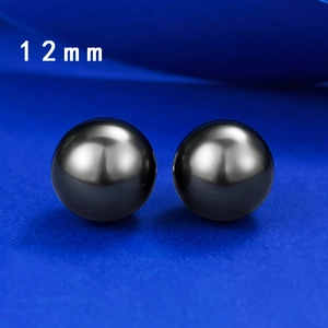 Classic 12mm black round pearl stud earrings in S925 sterling silver with high luster