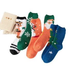 5-pack cozy coral fleece Christmas socks featuring reindeer and Santa Claus patterns