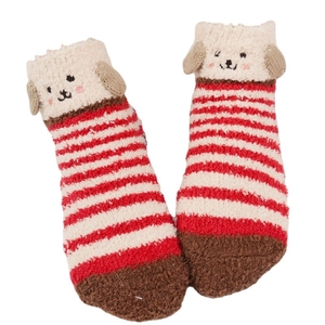 Chaussettes d'hiver épaisses en polaire corail à rayures rouges et blanches avec broderie