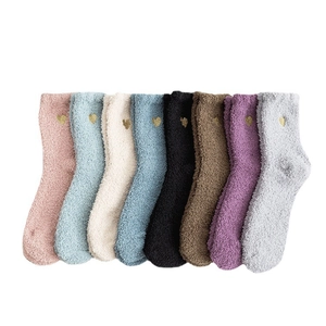 Women's coral fleece warm winter socks with gold heart embroidery in eight colors