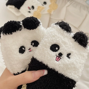 Chaussettes panda 3D en polaire corail, douces et chaudes pour l'hiver avec broderie