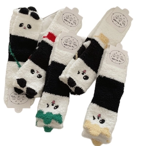 Cinq paires de chaussettes panda en polaire corail pour femme en plusieurs couleurs
