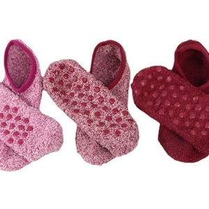 Thick plush non-slip floor socks for women in three pink and dark red color options
