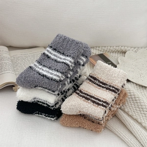 Thick coral fleece striped socks for women in soft autumn winter multi-color set