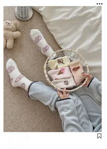 Thick coral fleece socks in soft colors featuring cute bear and ice cream patterns