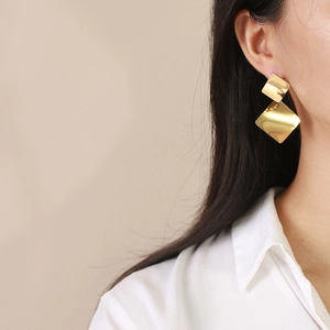 Minimalist Stainless Steel Geometric Square Drop Earrings Gold Plated Double Layer Square Dangle Earrings For Women Jewelry