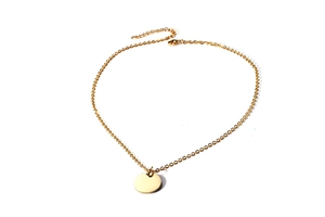 Polished gold stainless steel coin pendant with adjustable lobster clasp and round chain