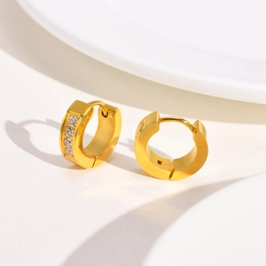 Edelstahl Gold Galvanisiert Zirkonia Creolen Minimalistisch Geometrisch Huggie Ohrringe Mode Schmuck Für Damen