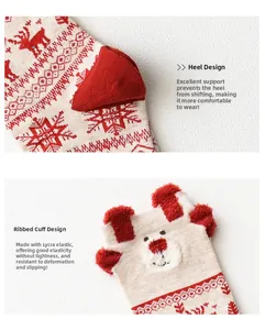Detail of red Christmas deer socks showing reinforced heel and elastic ribbed cuff