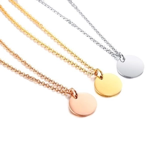 Minimalist Stainless Steel Round Disc Pendant Necklace For Women Polished Blank Coin Tag Adjustable Chain Fashion Jewelry