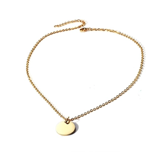Polished gold stainless steel coin pendant necklace with adjustable chain and mirror finish
