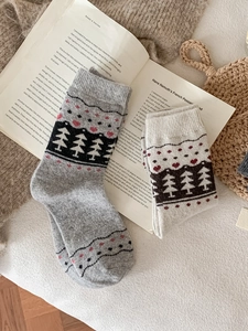 Detailed knit texture of wool Fair Isle socks with Nordic patterns on a vintage book