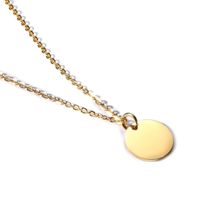 Polished minimalist gold coin pendant necklace in stainless steel with thin O-chain