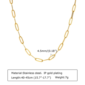 Gold IP plated stainless steel 4.5mm paperclip chain necklace with adjustable length