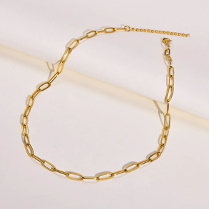 Stainless Steel Gold Plated Paperclip Chain Necklace For Women Geometric Rectangle Link Adjustable Fashion Jewelry Gift