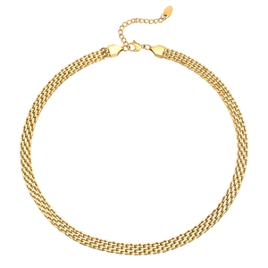 Élégant collier en maille dorée à plusieurs rangs avec placage 18 carats et fermoir